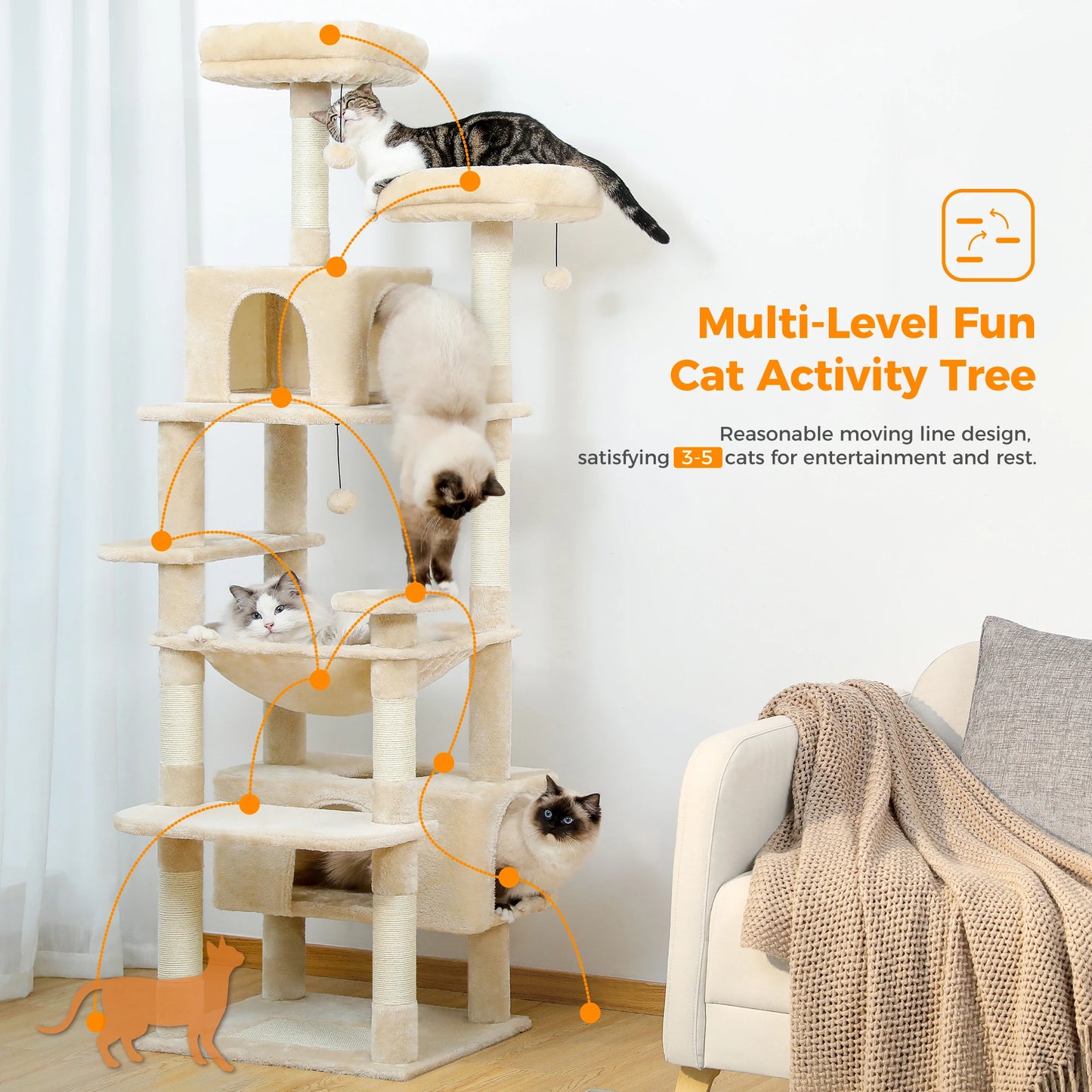 PAWZ Road Cat Tree Tower With Scratching Posts Hammock Condo