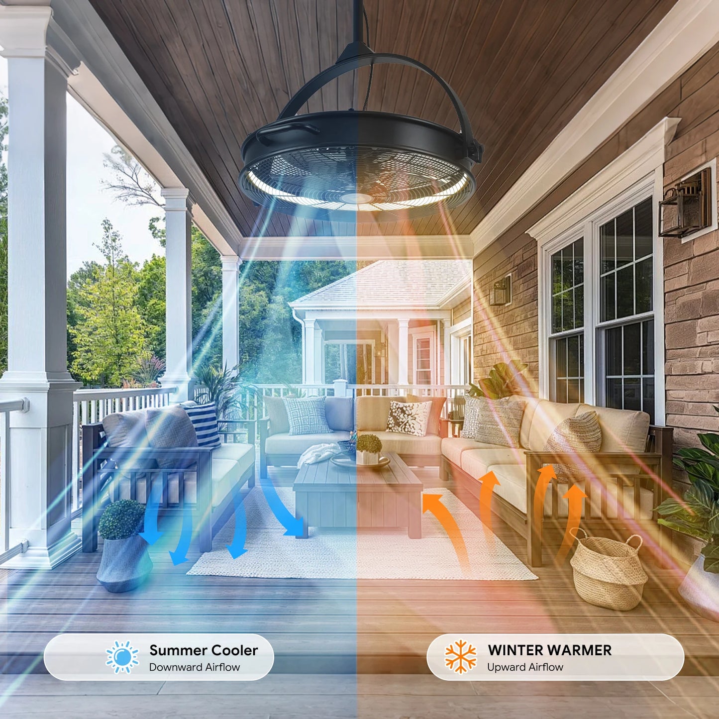 Orison 24.8'' Garage Ceiling Fan, Outdoor Gazebo Hanging Fan with Remote&APP, Plug in Caged Ceiling Fan for Patio Canopy Pergola Porch,6 Speed,3CCT Dimmable