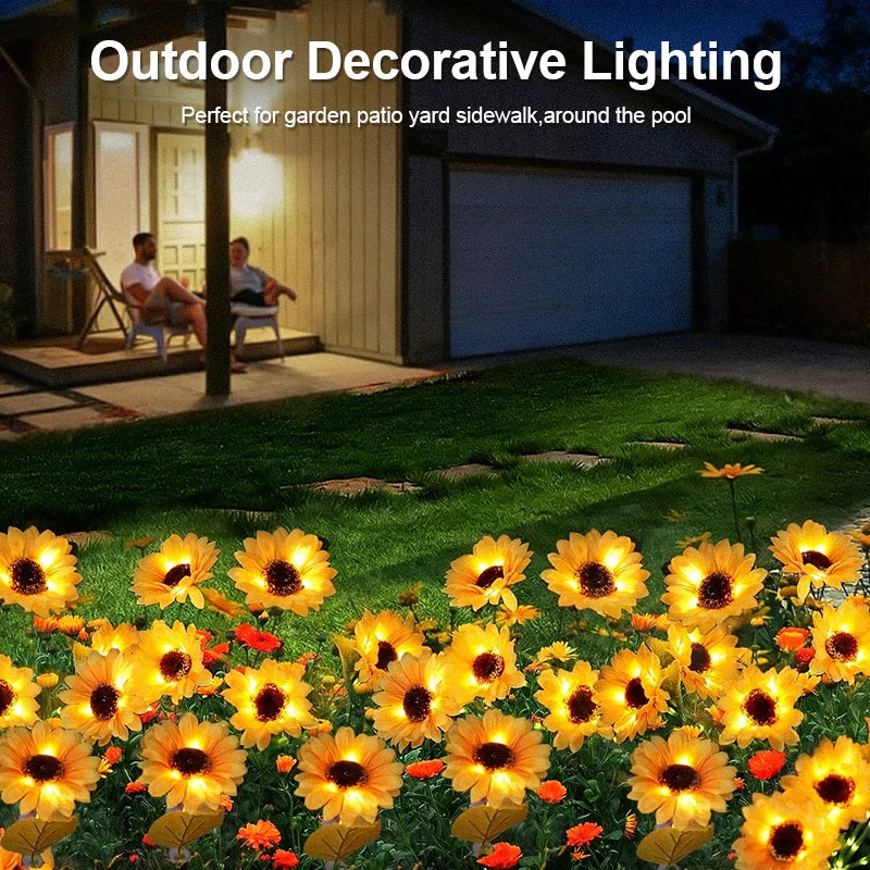 3 Head Solar Powered Sunflower Light Outdoor Waterproof LED Ground Insert Lawn Lamp For Garden Lawn Courtyard Decoration