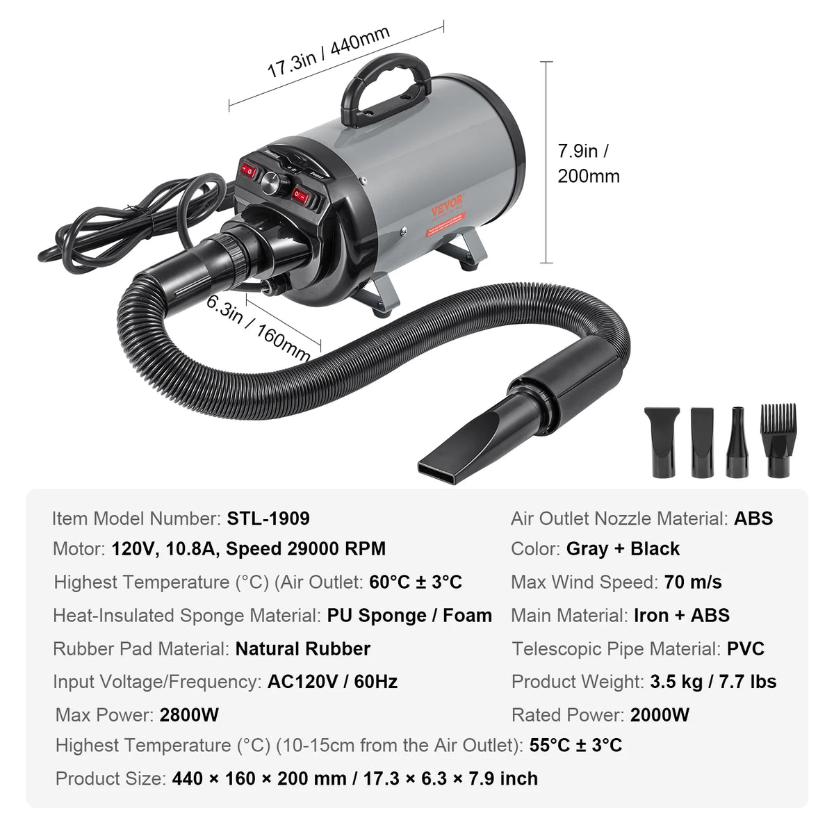 SucceBuy Professional Pet Dog Blow Dryer Adjustable Speed Grooming Tool