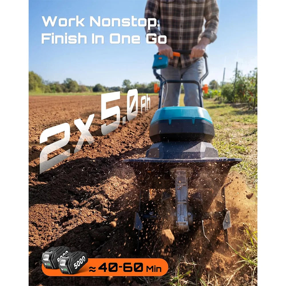 Seesii 40V 12"Electric Tiller Cultivator Lawn Weeding Soil Cultivation Cordless Rototiller for Garden for Makita 18V battery pin