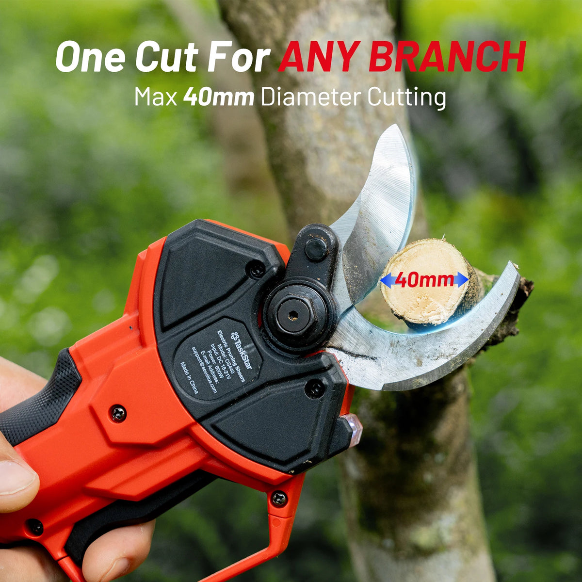 Taskstar Electric Scissors 600W Brushless Motor Cordless Pruning Shears with SK5 Blade&2 4.0Ah Battery, Max. 40mm, 0.8/1.2/1.6 Inch 3-gear Adjustable, For Pruning Tree Branches