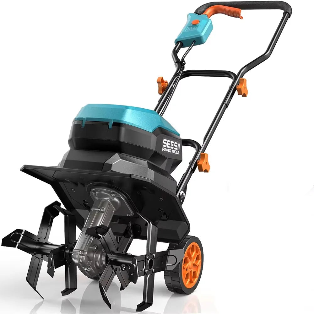 Seesii 40V 12"Electric Tiller Cultivator Lawn Weeding Soil Cultivation Cordless Rototiller for Garden for Makita 18V battery pin