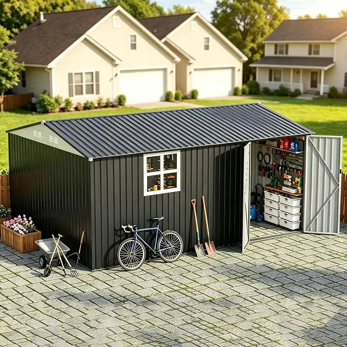Metal Outdoor Utility Storage Shed With Lockable Garden Doors