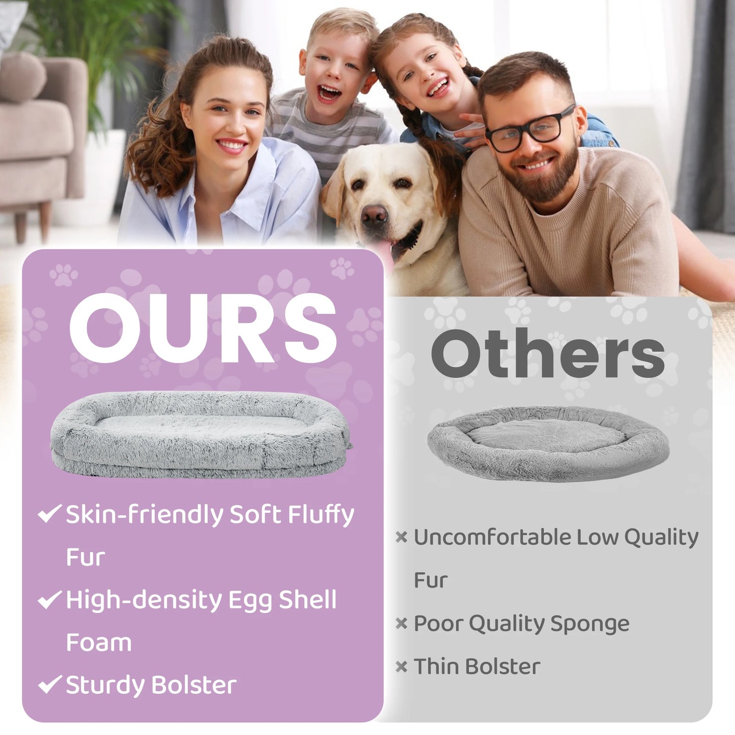 Orthopedic Spacious Faux Fur Dog Bed With Removable Washable Cover