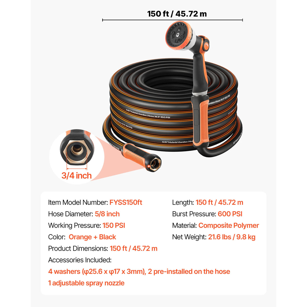 SucceBuy Garden Hose Heavy Duty Rubber Water Hose Flexible & Non-kink Outdoor Waterhose Lightweight Hoses for Gardening Cleaning