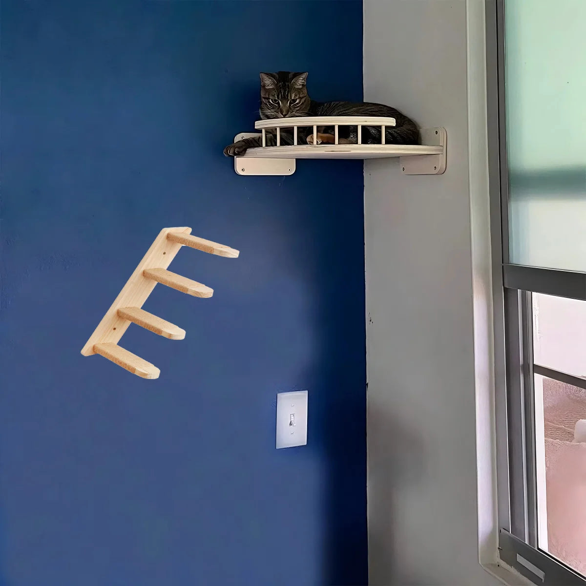 CWV Wall Mounted Cat Hammock Steps Pine Wood Climbing Shelf
