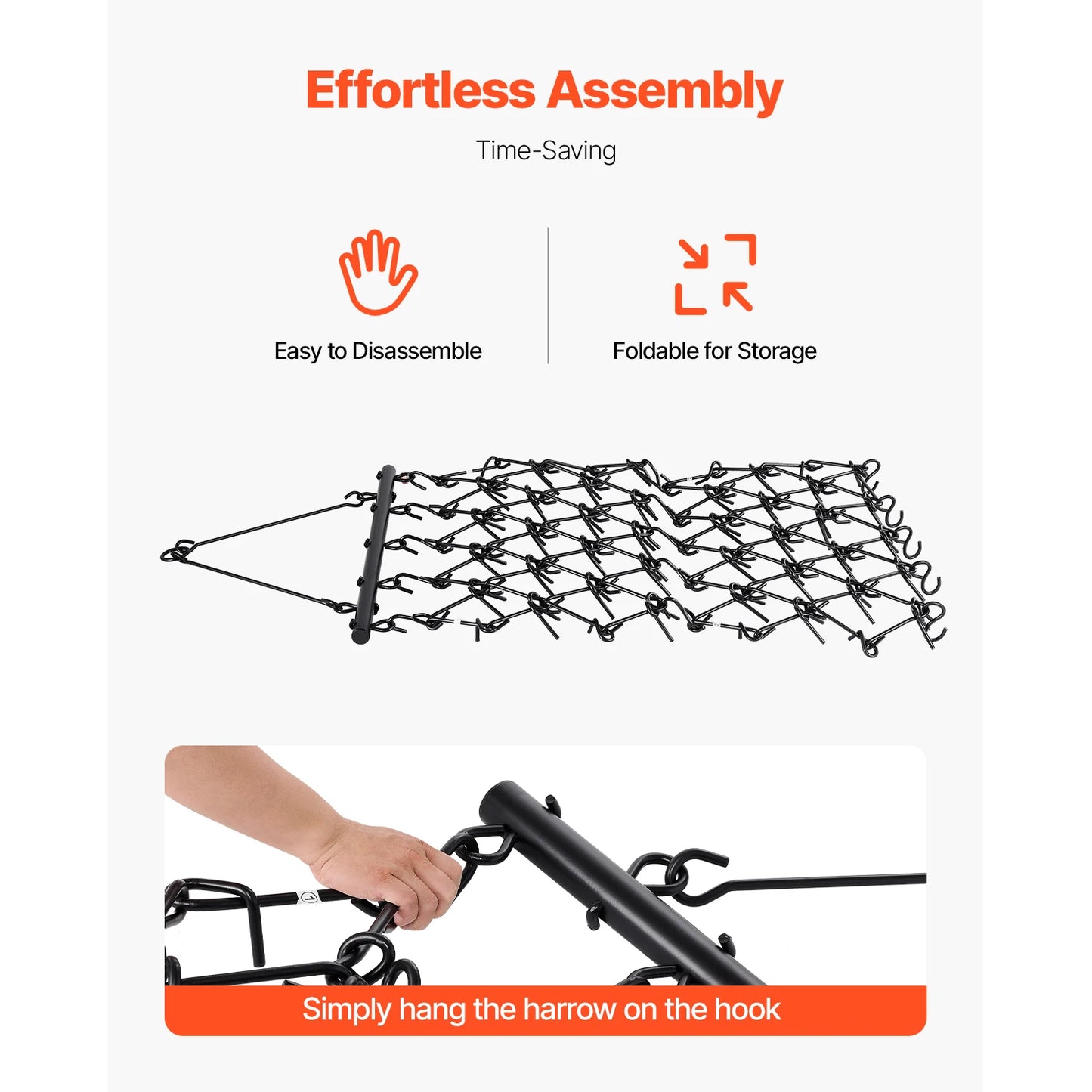 SucceBuy Drag Harrow 4 x 4ft Durable Chain Harrow with 69 Sharp Teeth for ATV UTV Tractor for Soil Preparation Seeding Smoothing