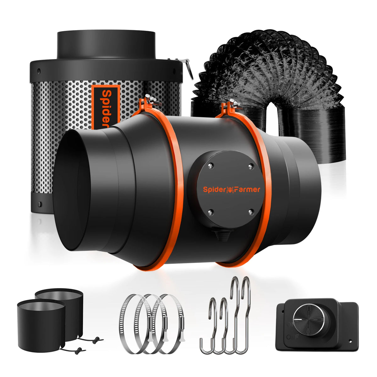 Spider Farmer 4"/6" Inline Fan Kit with Speed Controller and RJ12 Port, GGS Controller Compatible Grow Tent Ventilation