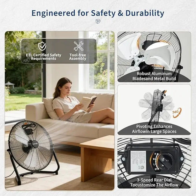 12/20 Inch Floor Fan, 3 Speeds 4800 CFM High Velocity Heavy Duty Industrial Fan, 360° Adjustable Tilt,Cooling for Industrial Home