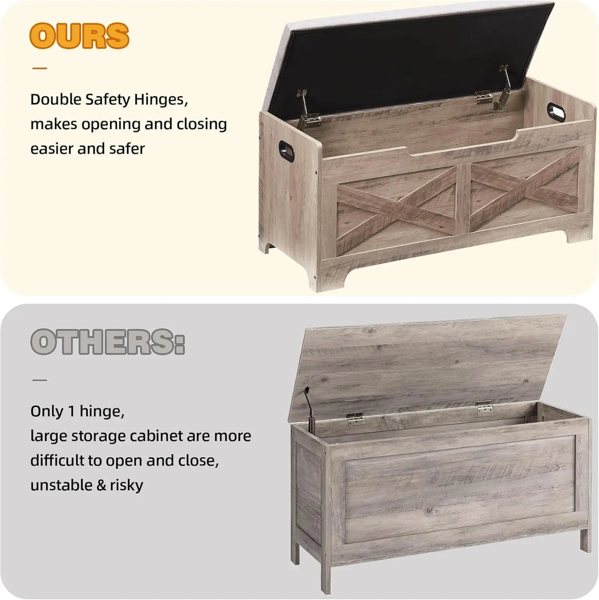 Storage Bench Storage Chest with 2 Safety Hinges Liftable top Shoe Bench Retro Wooden for Entryway Bedroom Living Room