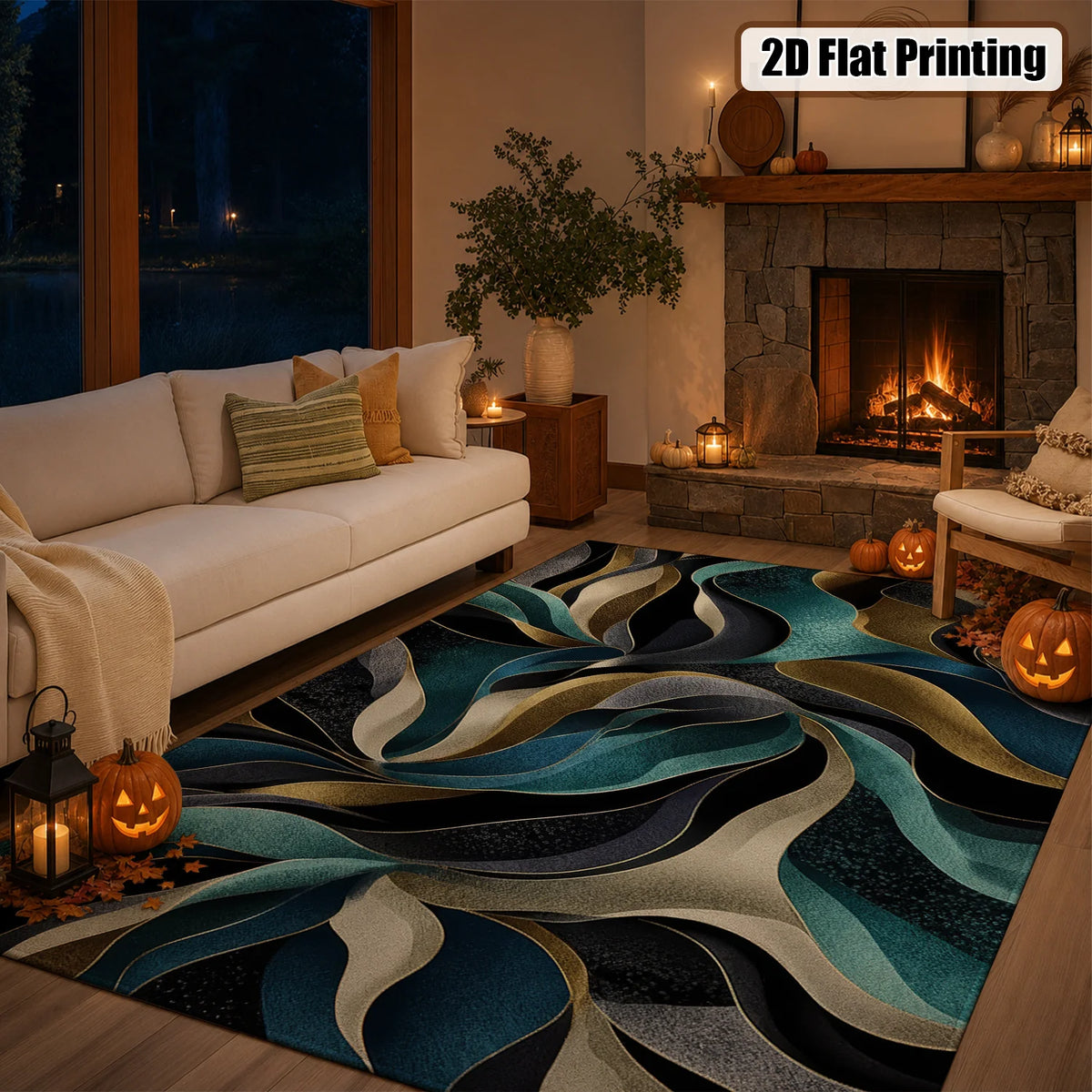 Machine Washable Velvet Abstract Wave Area Rug With Nonslip Backing