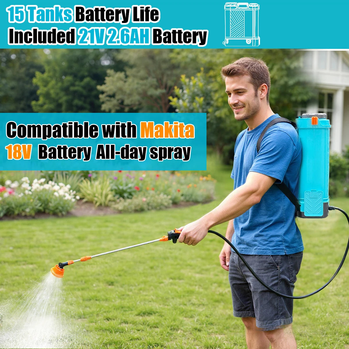 Battery Powered Backpack Sprayer 4 Gallon,100 PSI Electric Garden Sprayer Works with Makita 18V 2.6 Ah Battery,Charger Included