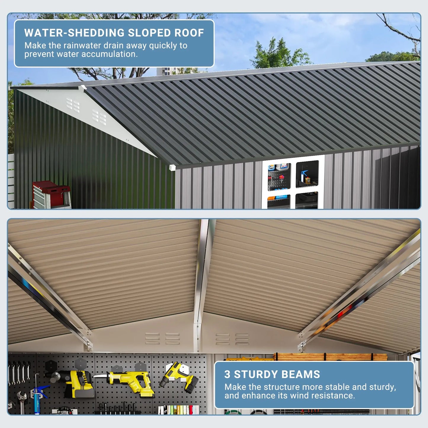 VIWAT Outdoor Metal Storage Shed With Lockable Heavy Duty Frame