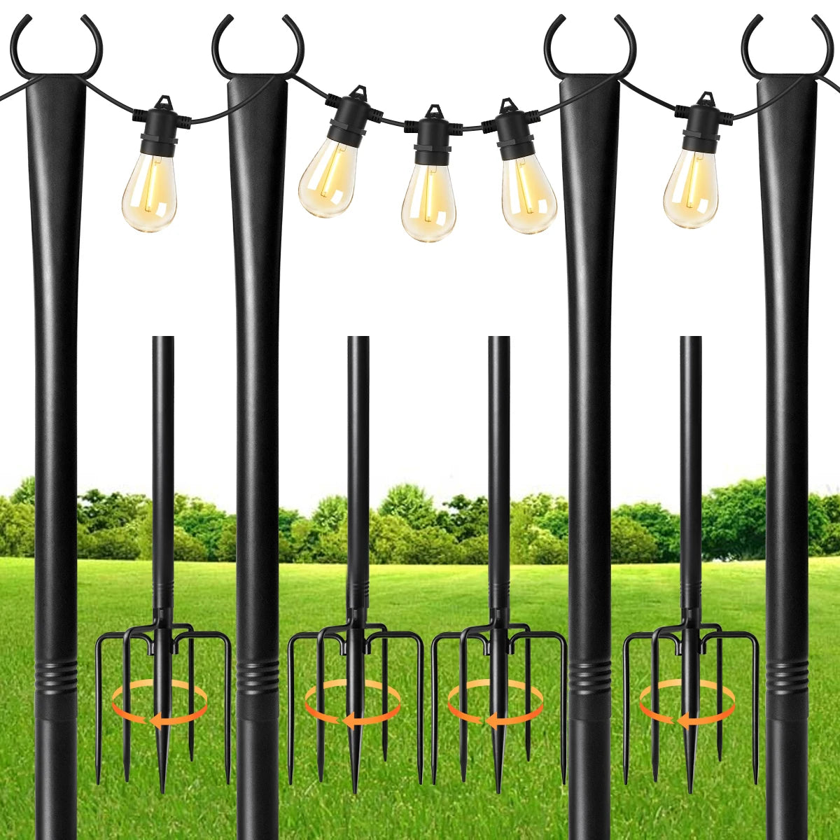 10 Feet, Patio String Lights Pole, Metal Hanging Pole for Outdoor Hanging, Suitable for Outdoor Decor Garden, Backyard, Patio, L