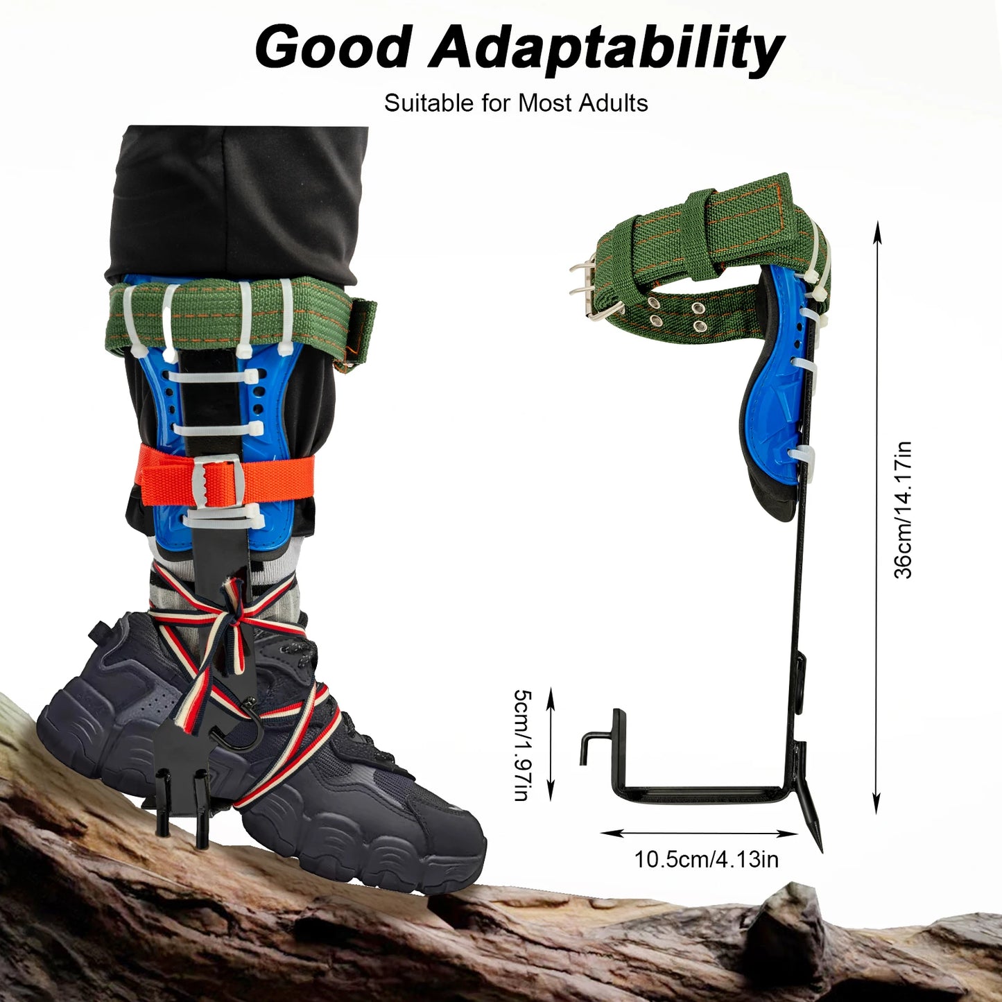 Tree Climbing Tools with Safety Belt 2M Rope 45# Steel Wide Foot Pedal Comfortable Kit for Fruit Picking, Jungle Survival, Black