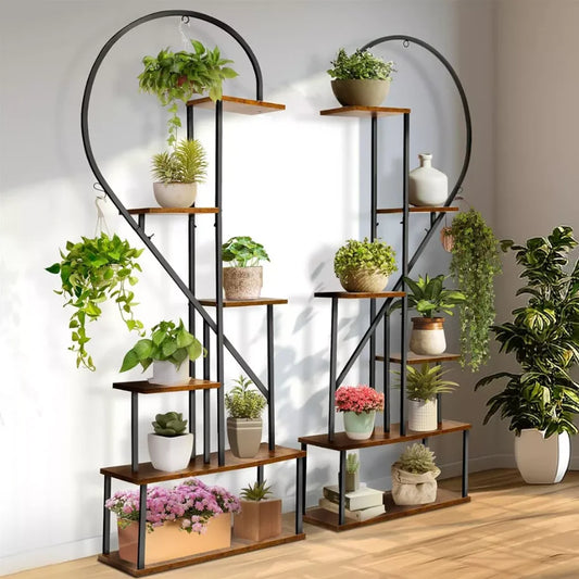 Metal Heart Shaped 6-Tier Ladder Plant Stand Tall Garden Flower Pots Display Rack for Home And Garden Decor