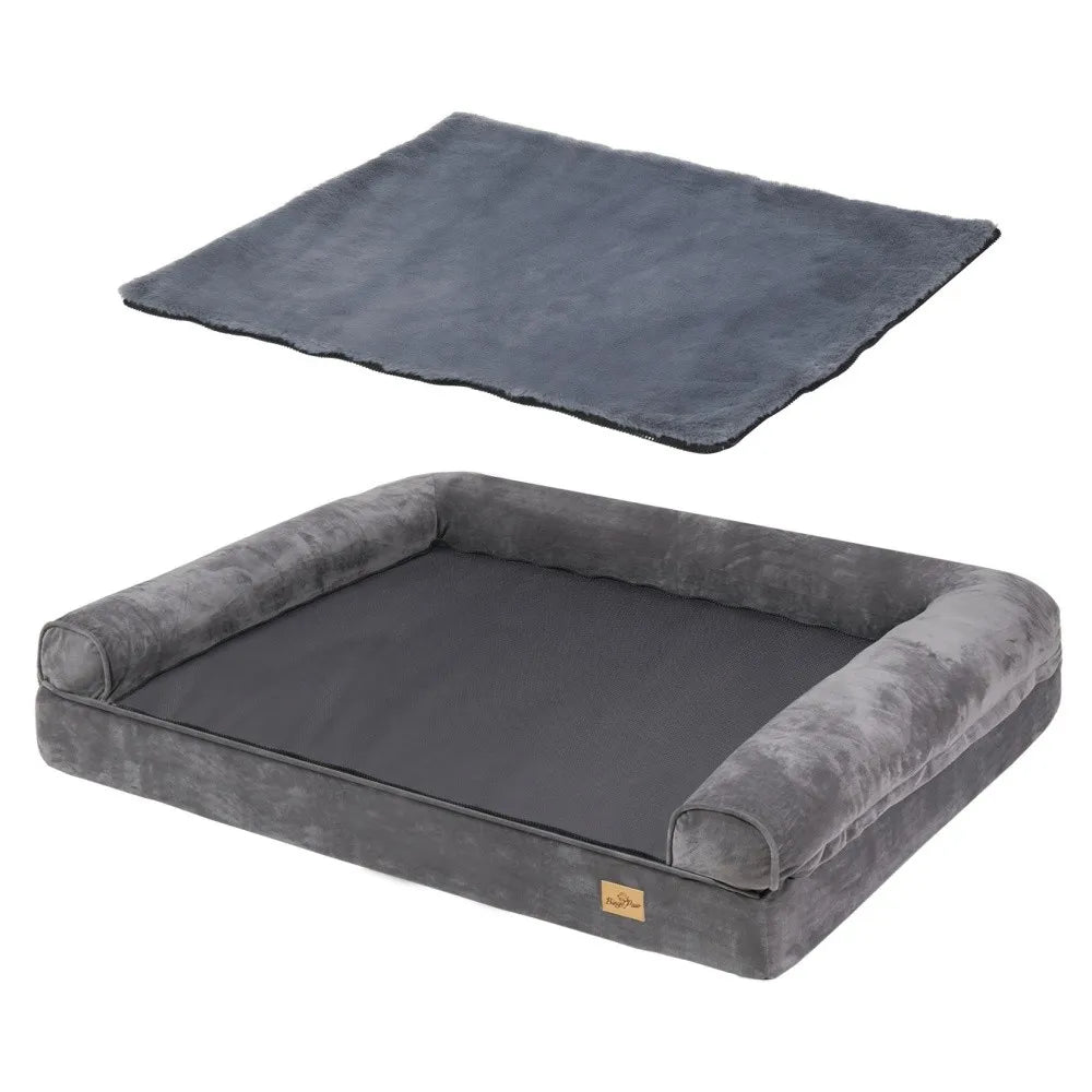 Borwart Orthopedic Memory Foam Plush Dog Bed Waterproof Removable Cover