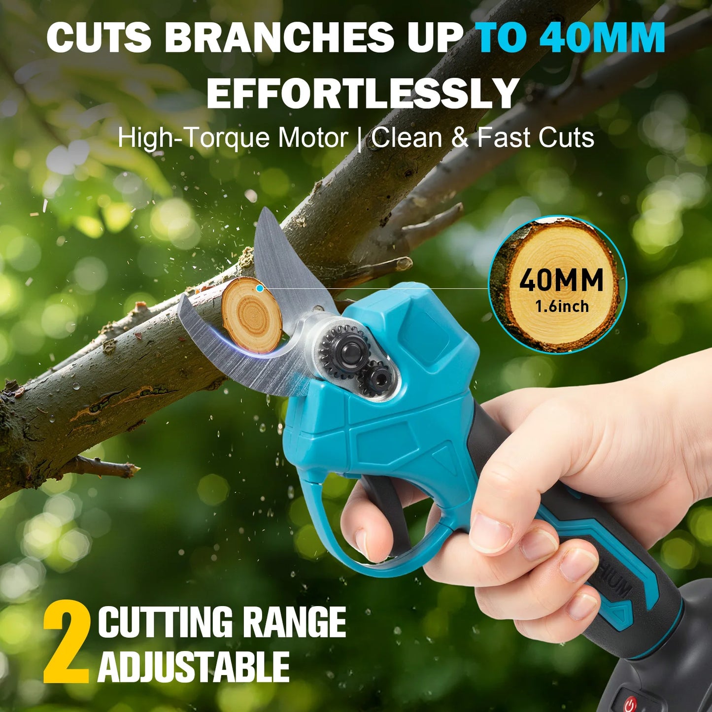 Brushless Electric Pruning Shears with 2pcs 21V 2Ah Battery Powered Electric Pruner Branch Cutter 40mm Cutting Diameter