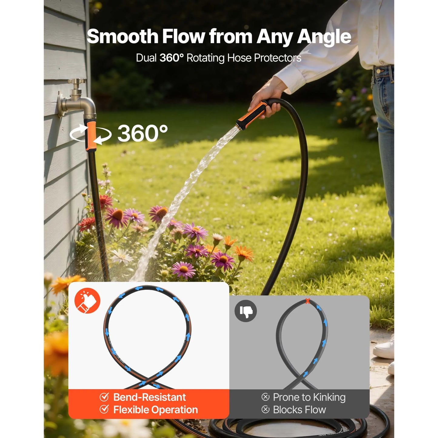 SucceBuy Garden Hose Heavy Duty Rubber Water Hose Flexible & Non-kink Outdoor Waterhose Lightweight Hoses for Gardening Cleaning