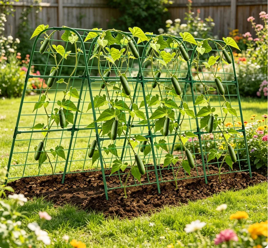 Heavy Duty Metal Garden Arch Trellis Rust Resistant Green Support For Raised Beds Climbing Vegetables Cucumbers Melons Grapes Easy Assembly