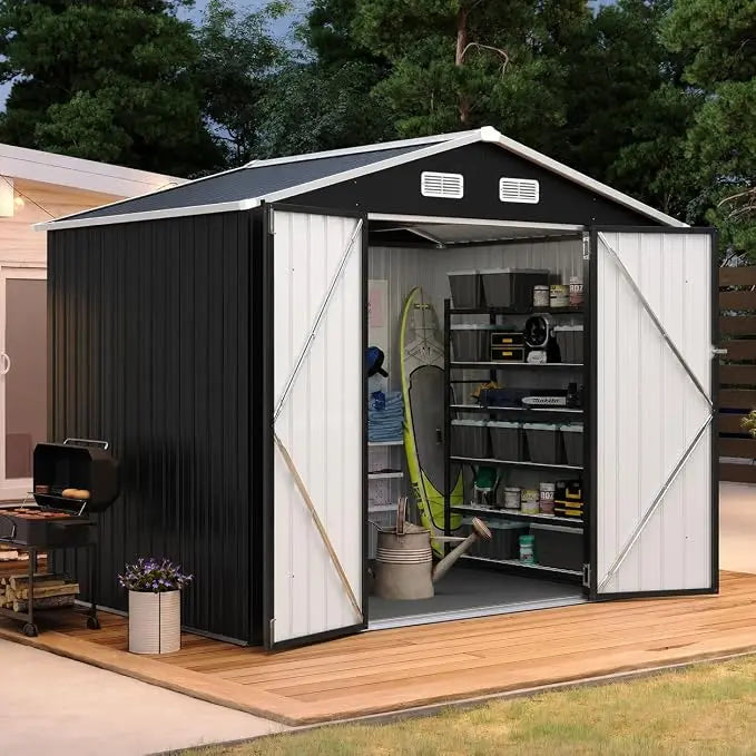 Galvanized Steel Outdoor Storage Shed With Double Doors And Ventilation
