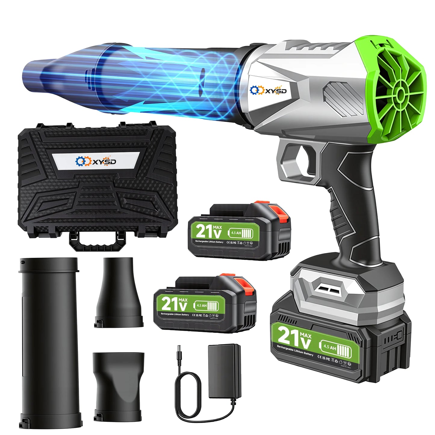 XYSD Cordless Leaf Blower, Turbo Jet Blower, Handheld Leaf Blower with 2x4500mah Batteries, for Patio Cleaning, Leaves,Dust