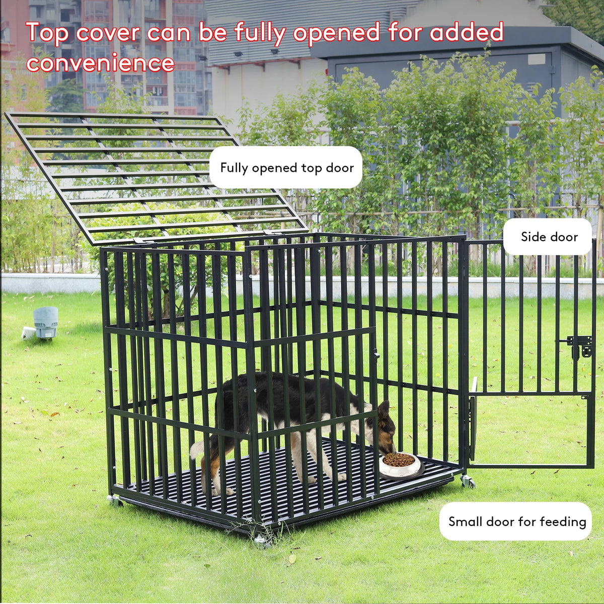 BINGOPAW Heavy Duty Dog Crate With Tray And Lockable Wheels
