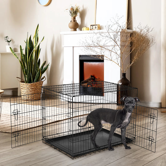 JHK Folding Metal Wire Dog Crate With Double Doors
