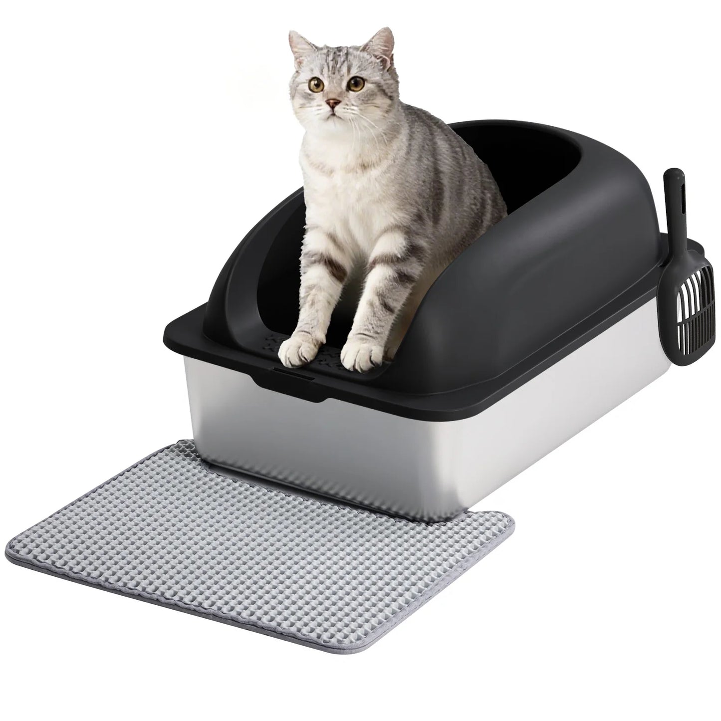 Stainless Steel Covered Cat Litter Box With Lid And Scoop