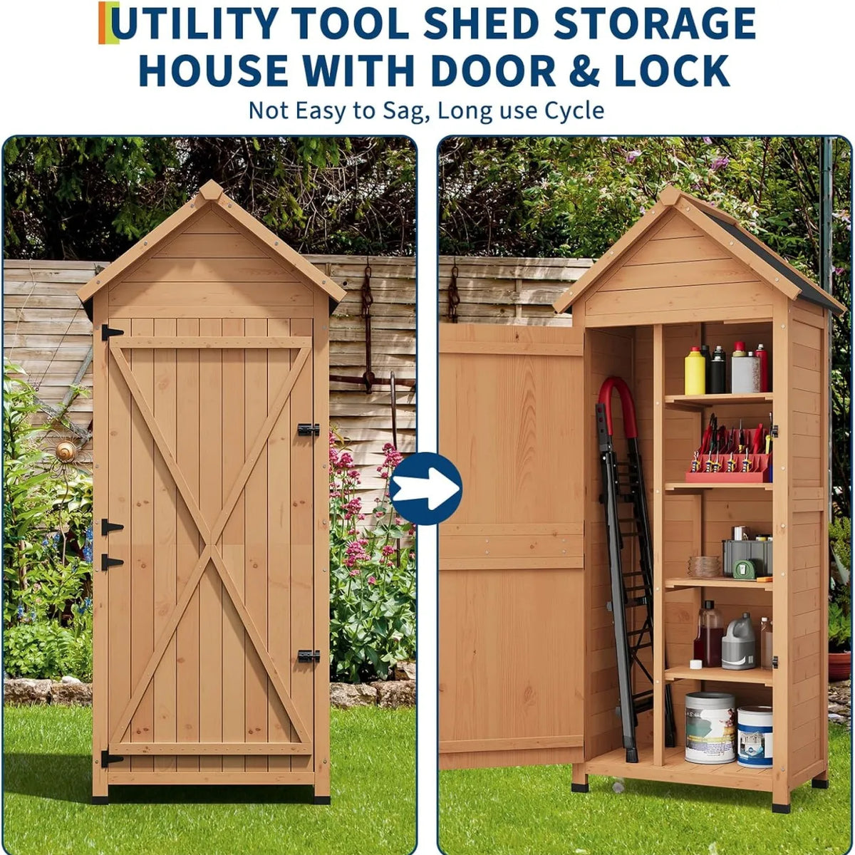 Outdoor Wooden Storage Cabinet For Garden Tools And Lawn Equipment