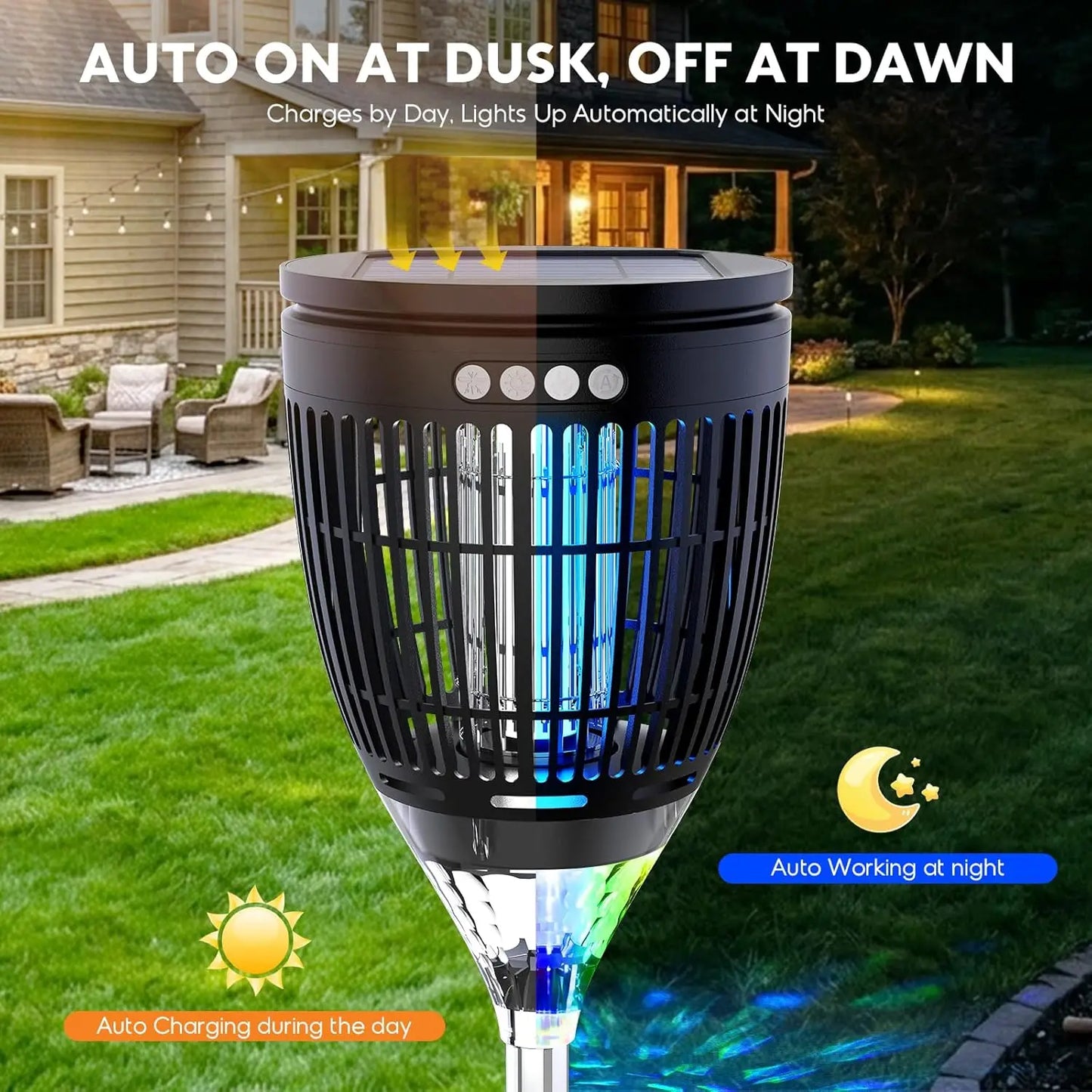 Solar Bug Zapper Outdoor,4200V 3-in-1 Mosquito Zapper 4200V 3-in-1 Mosquito Zapper for Yard Garden 2000 Sq Ft