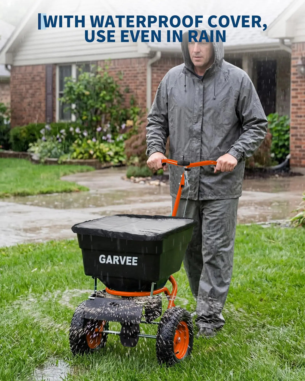Push Lawn Spreader 100lb Broadcast Spreader With Rain Cover Gloves 12ft Spread Width Adjustable Seed Fertilizer Salt Spreader
