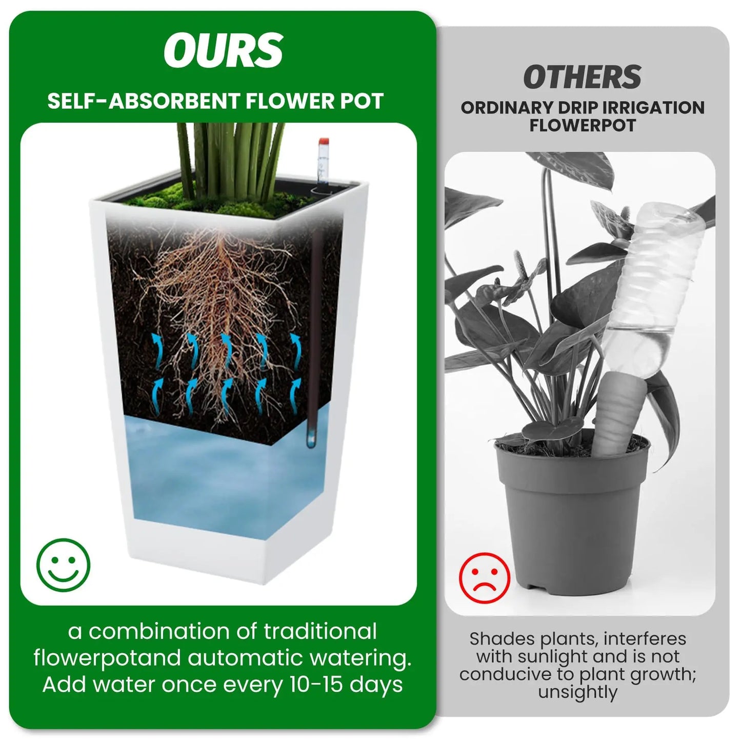 HiMISS Self Watering Planters Set For Indoor Outdoor Garden