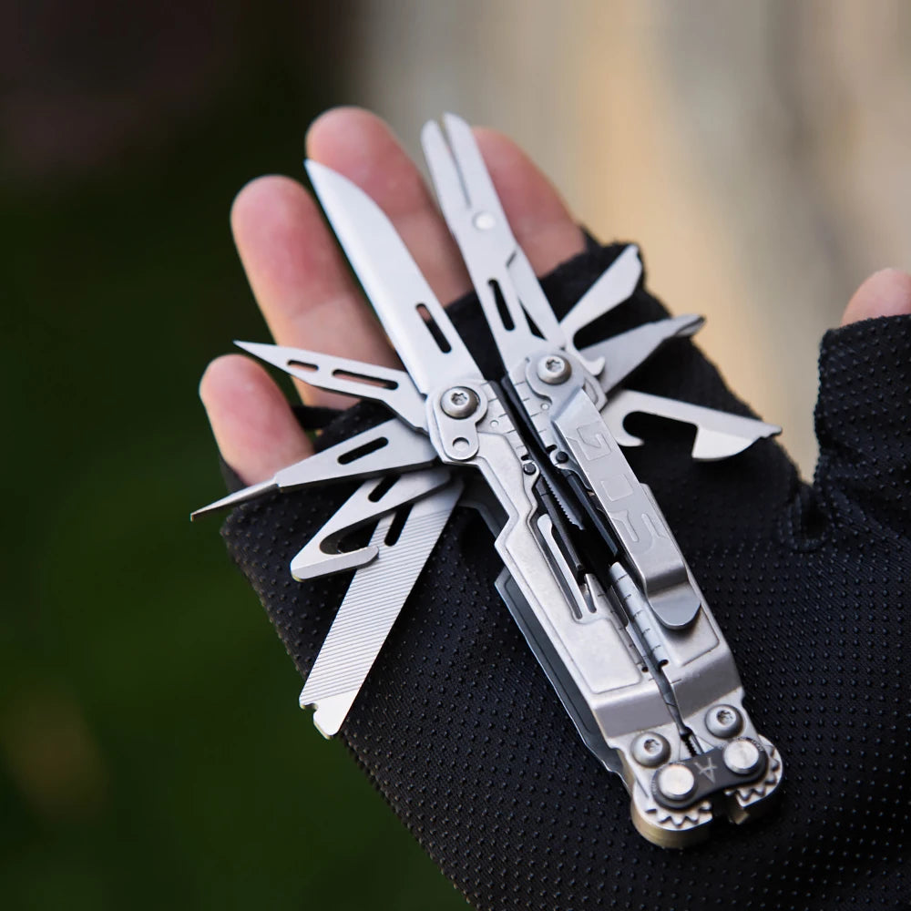 SOG 18 in 1 PowerPint Mini Multi-tool Compact Stainless Steel Lightweight EDC Multifunctional Hand Tools with Folding Pliers Pocket Knife Screwdrivers Scissors Bottle Opener For Outdoor Survival Fishing Cycling DIY Home Repai