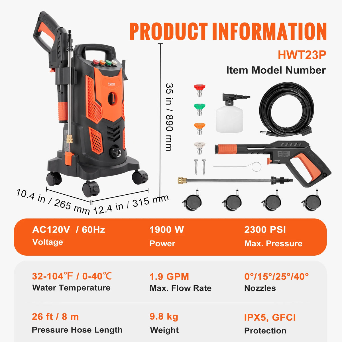SucceBuy Electric Pressure Washer Power Washer Quick Connect Nozzles Foam Cannon Retractable Handle for Portable to Clean Patios