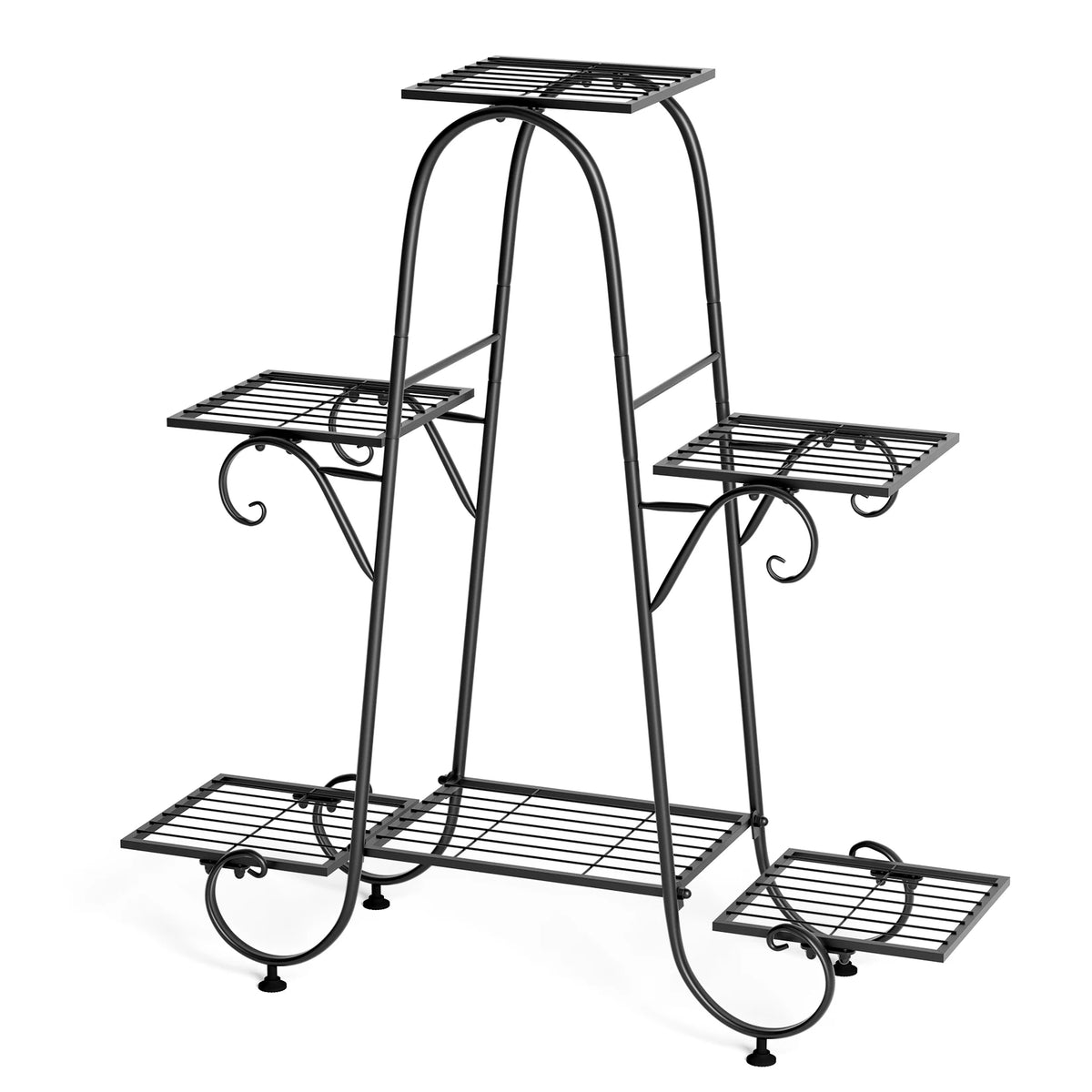 6 Tiers Metal Plant Stand Indoor Outdoor Flower Anti-rust Flower Pot Display Shelf Black
