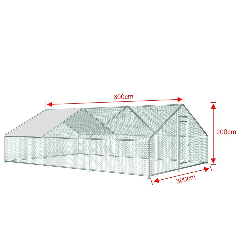 Teousev 10/13/20ft Large Metal Chicken Coop Walk-In Run with Peaked Roof, Outdoor Poultry Cage Hen House for Farm Backyard