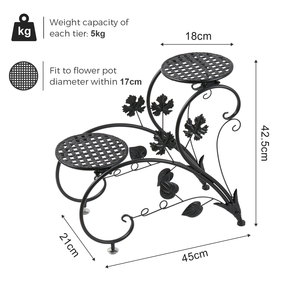 2 PCS Metal Plant Stand Heart-shape Flower Pot Display Holder Garden Support