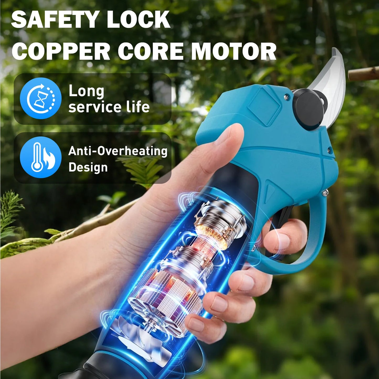 Brushless Electric Pruning Shears with 2pcs 21V 2Ah Battery Powered Electric Pruner Branch Cutter 40mm Cutting Diameter