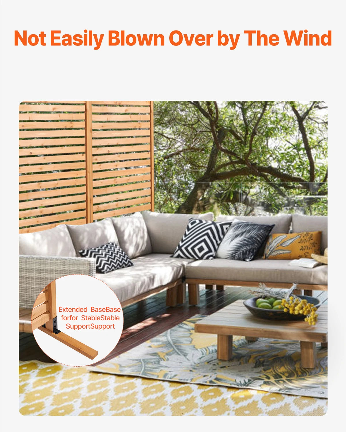 VEVOR Wooden Privacy Screen Outdoor Privacy Screen Freestanding Wood Privacy Panel with Stand Outdoor Divider for Balcony Patio