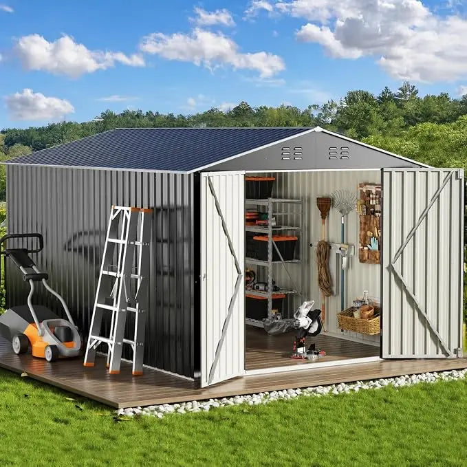 Metal Outdoor Utility Storage Shed With Lockable Garden Doors