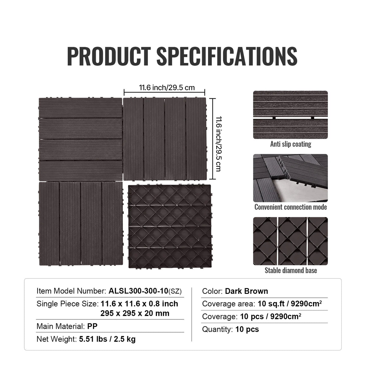 VEVOR Interlocking Waterproof Deck Tiles for Outdoor Patio Flooring