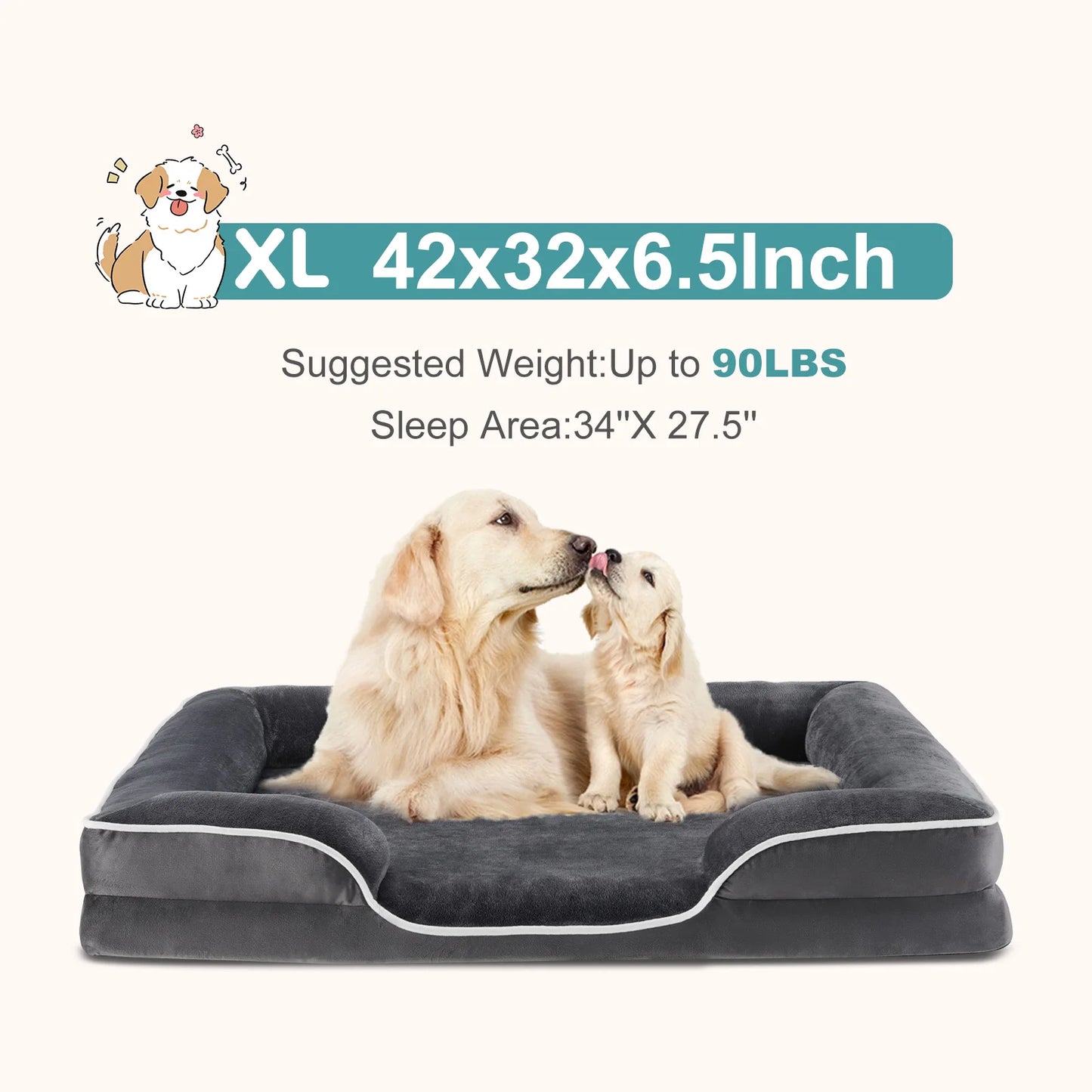 MCQ Orthopedic Memory Foam Dog Bed With Machine Washable Cover