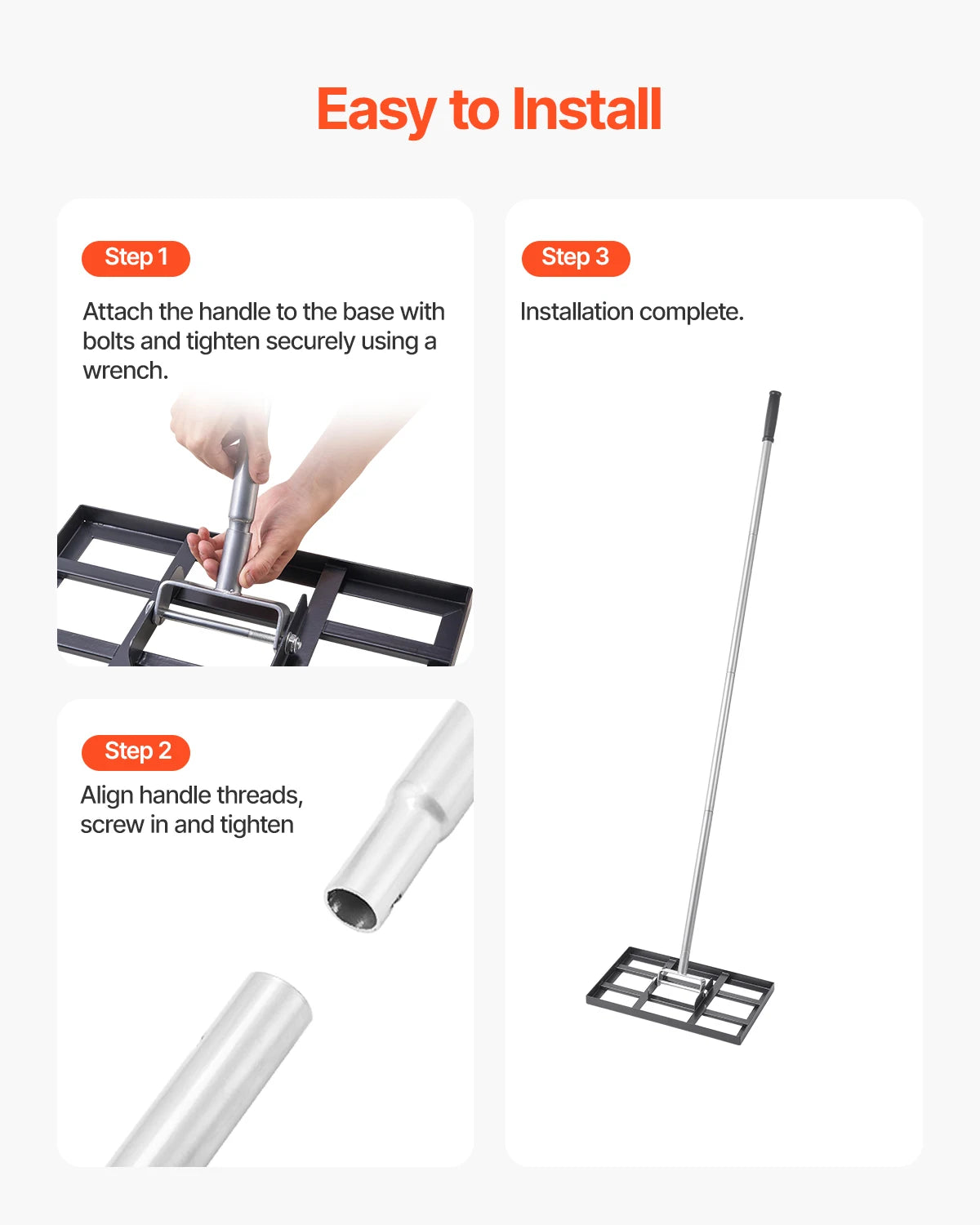 VEVOR Lawn Leveling Rake with Handle Ground Plate Rust-Resistant Carbon Steel Soil Leveler Effort Saving Lawn Leveling for Yard