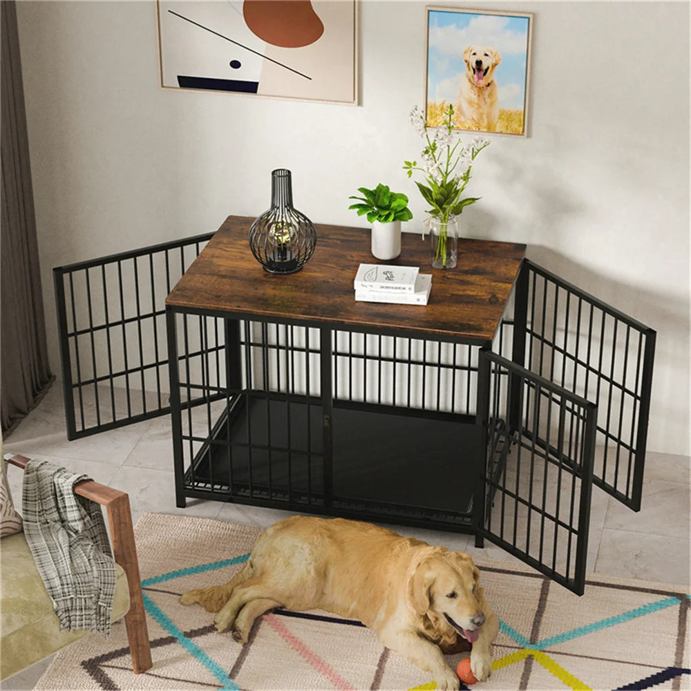 Borwart Elevated Wooden Dog Crate Kennel End Table With Tray