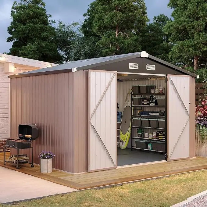 Galvanized Steel Outdoor Storage Shed With Double Doors And Ventilation
