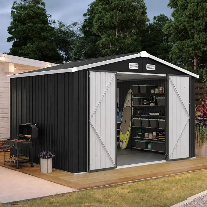 Galvanized Steel Outdoor Storage Shed With Double Doors And Ventilation