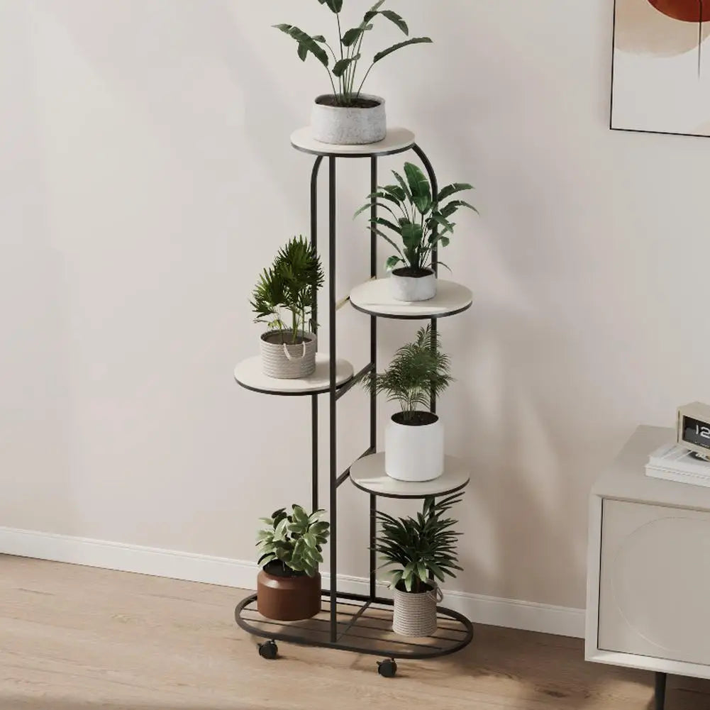 Plant Shelving Flower Pot Holder, Wrought Iron Corner Multiple Planter Rack Organizer with Wheels For Room Corner Balcony Garden