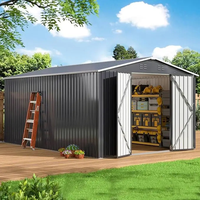 Metal Outdoor Utility Storage Shed With Lockable Garden Doors